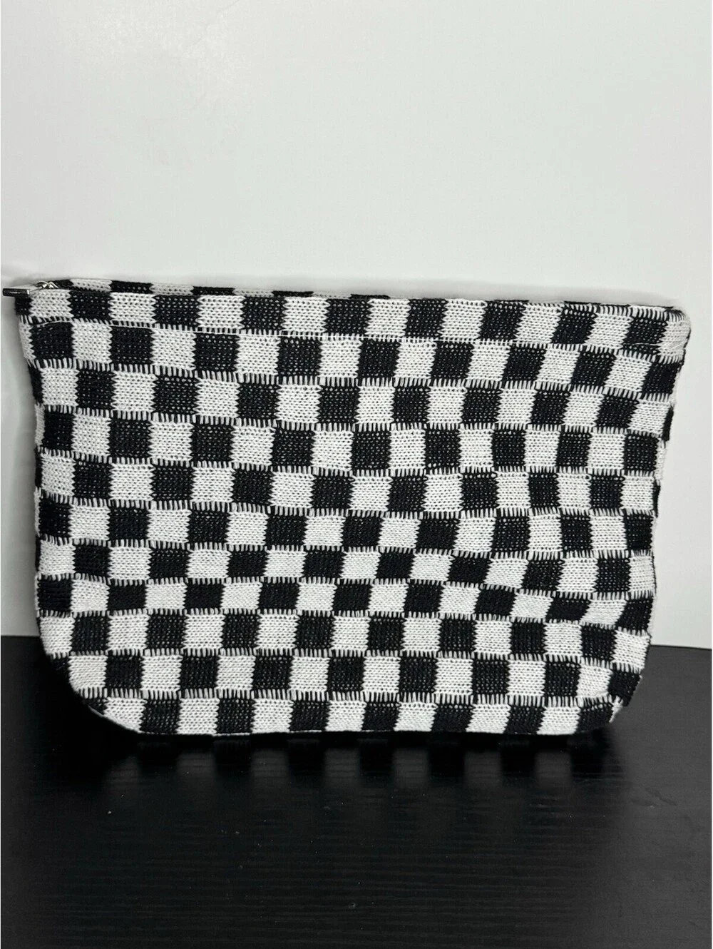 Black & White Checkered Zipper Make Up Bag NEW